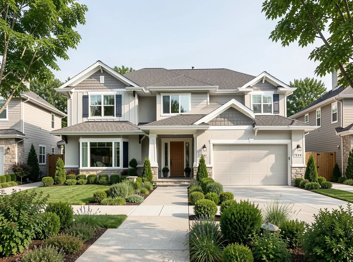 Modern energy-efficient home exterior with clean landscaping