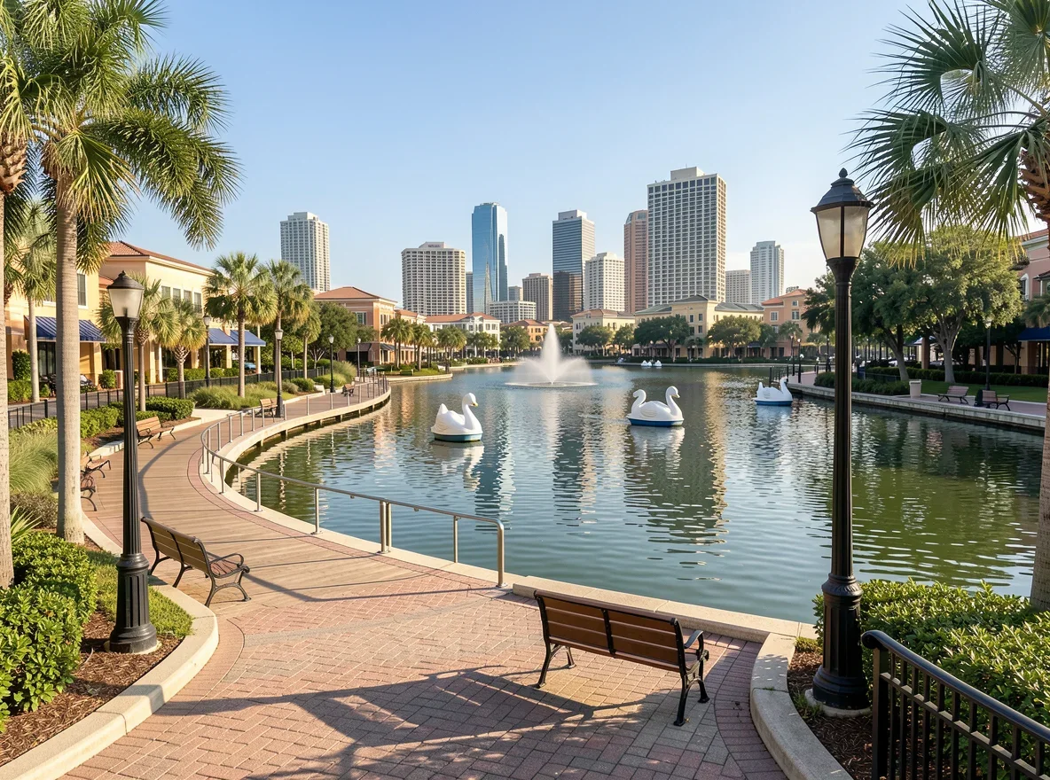 Lake Eola style waterfront recreation in Orlando