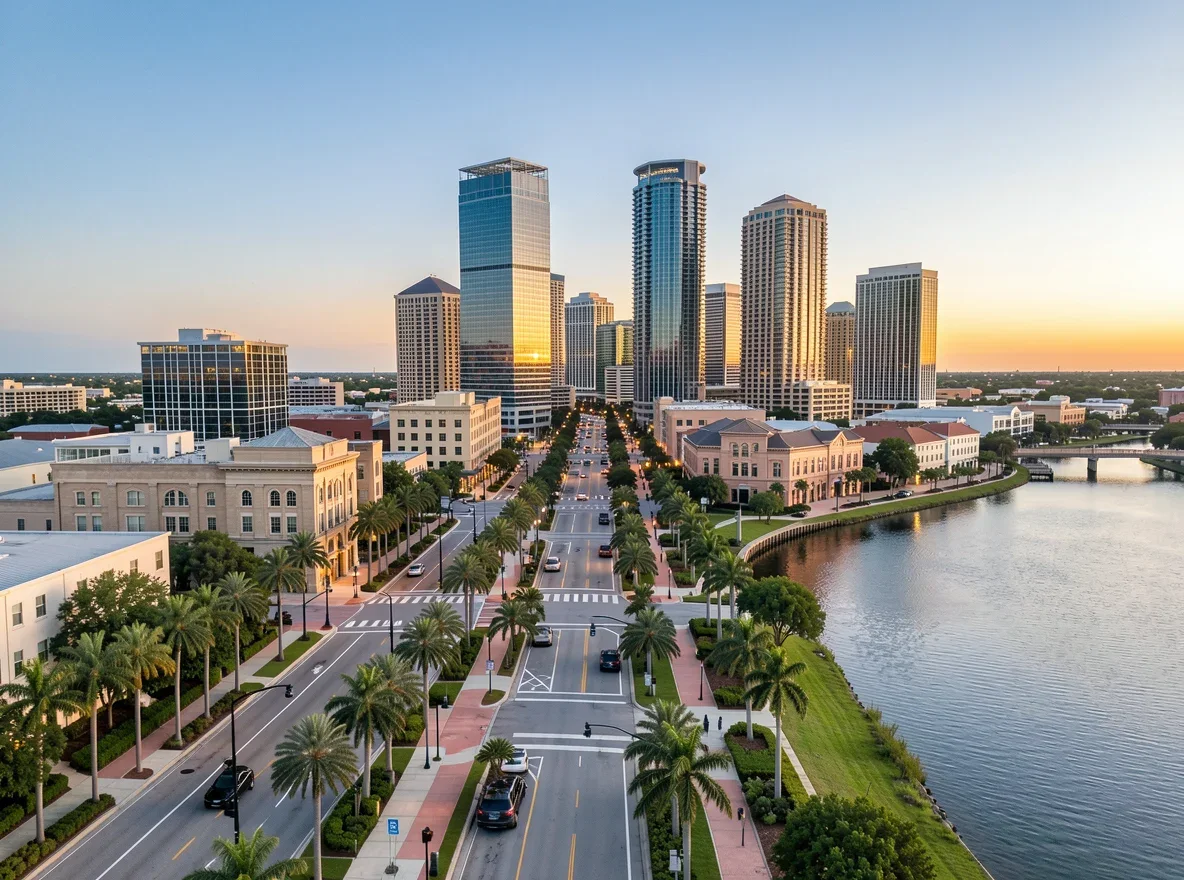 Downtown Orlando skyline and urban streetscape