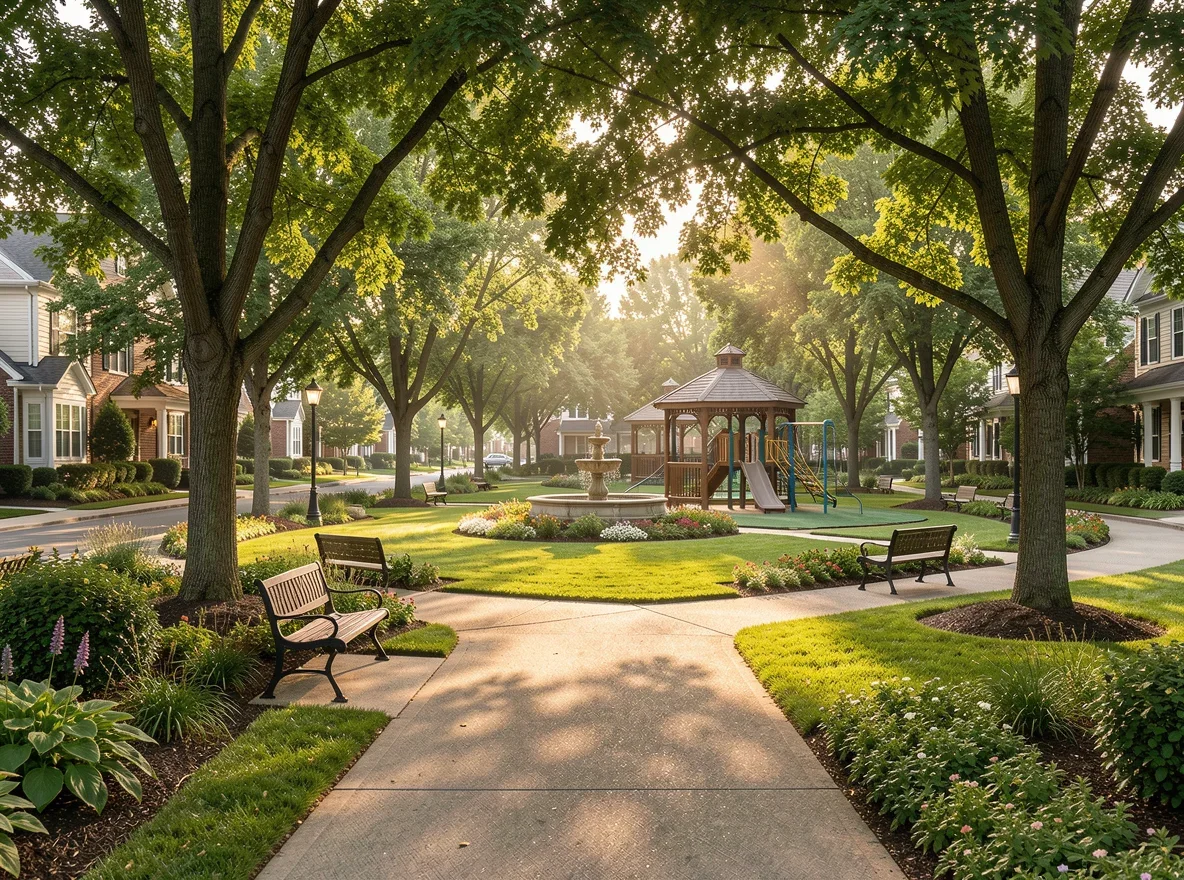 Stylish neighborhood park and streetscape