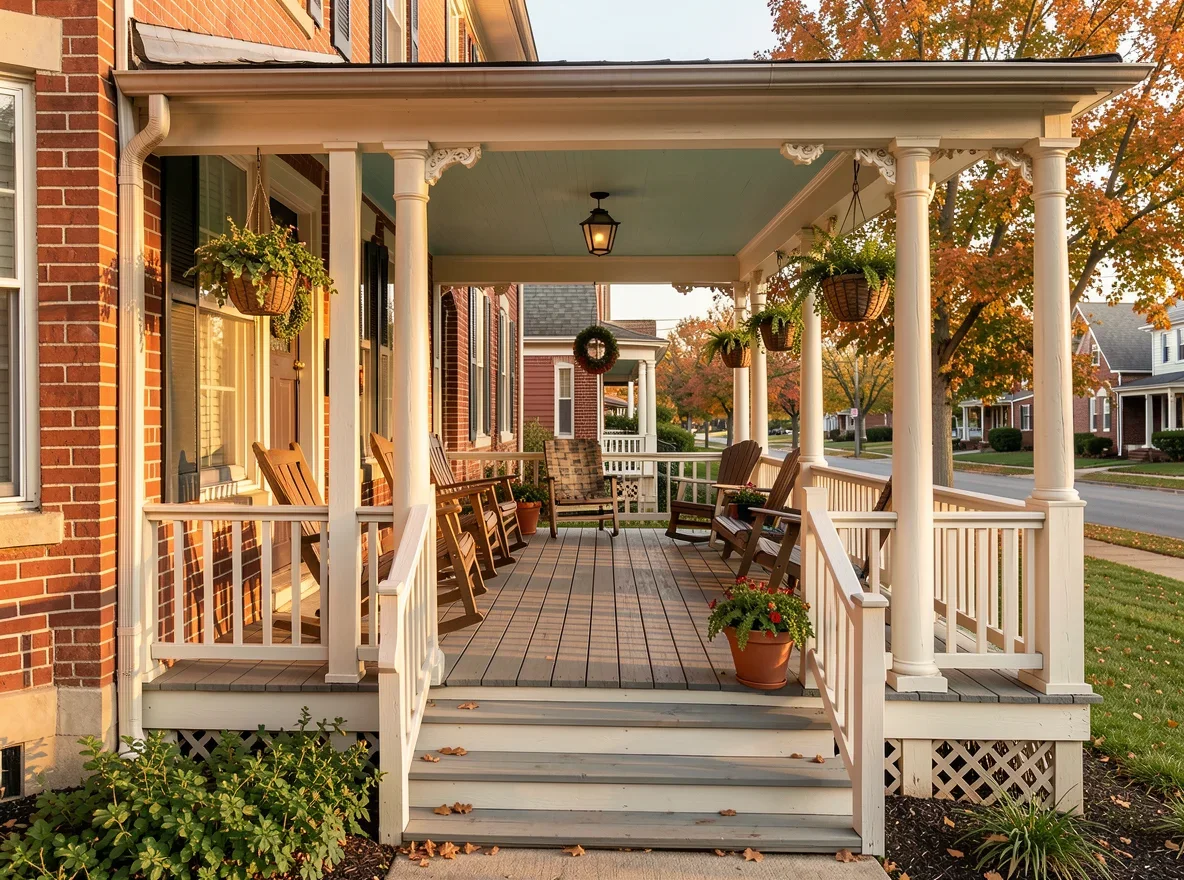 Historic front porch details on an older home