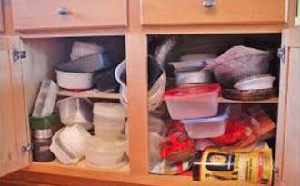 Cluttered Kitchen Cabinet