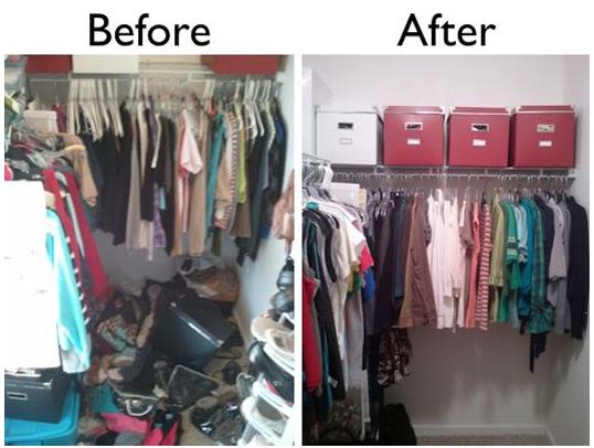 Cluttered Clothes Closet - Before and After