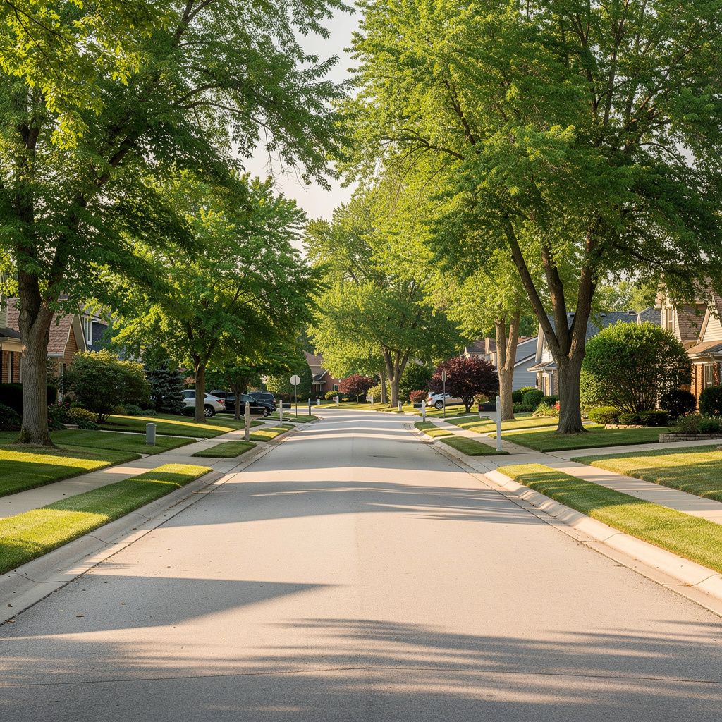 Tree-lined residential street in Park Ridge, Illinois