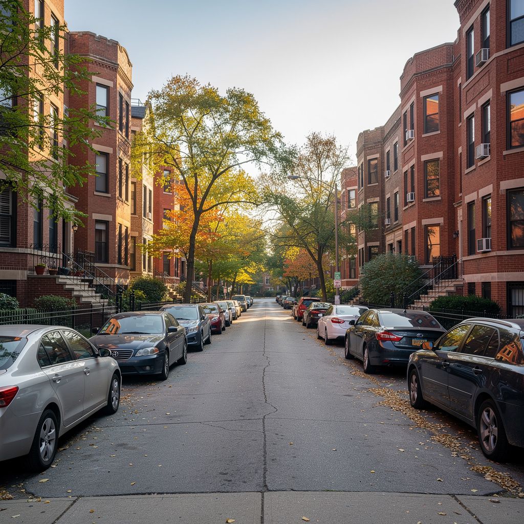 Tree-lined residential street in a Chicago neighborhood