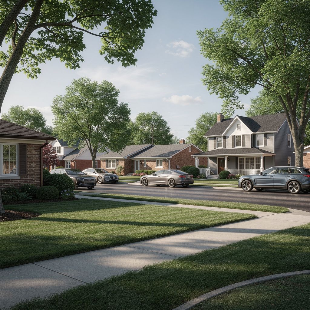 Mix of brick homes on a residential street in Niles, Illinois