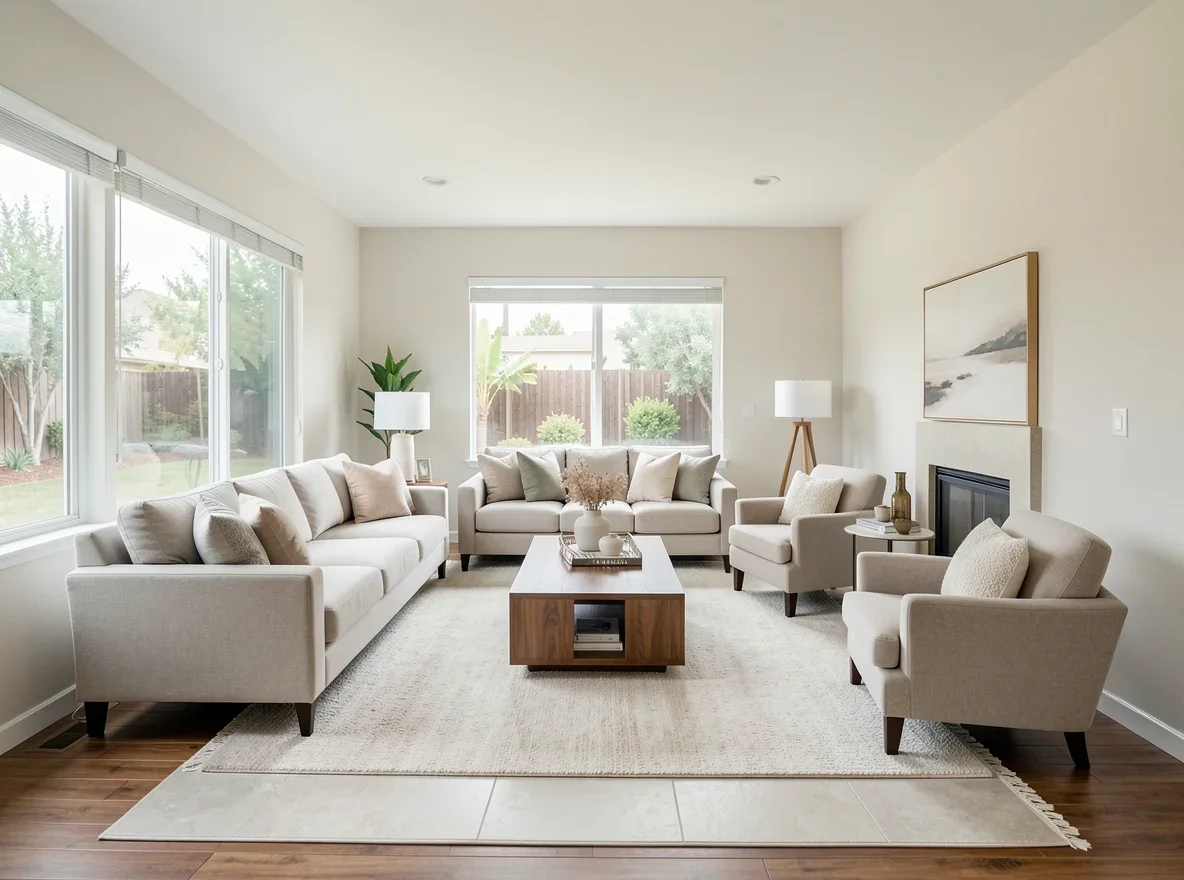 Organized living room in a downsized East Bay home