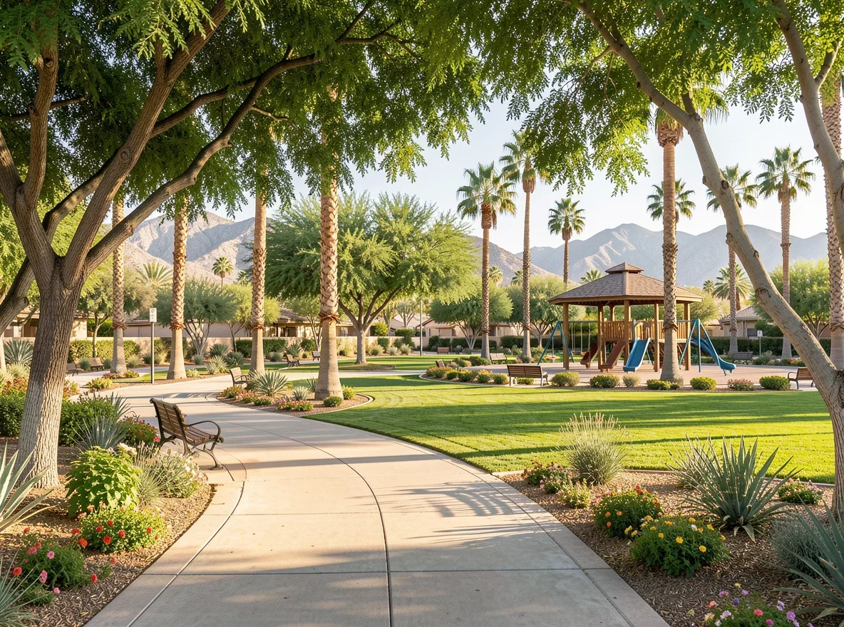 Desert neighborhood park scene representing Coachella Valley lifestyle