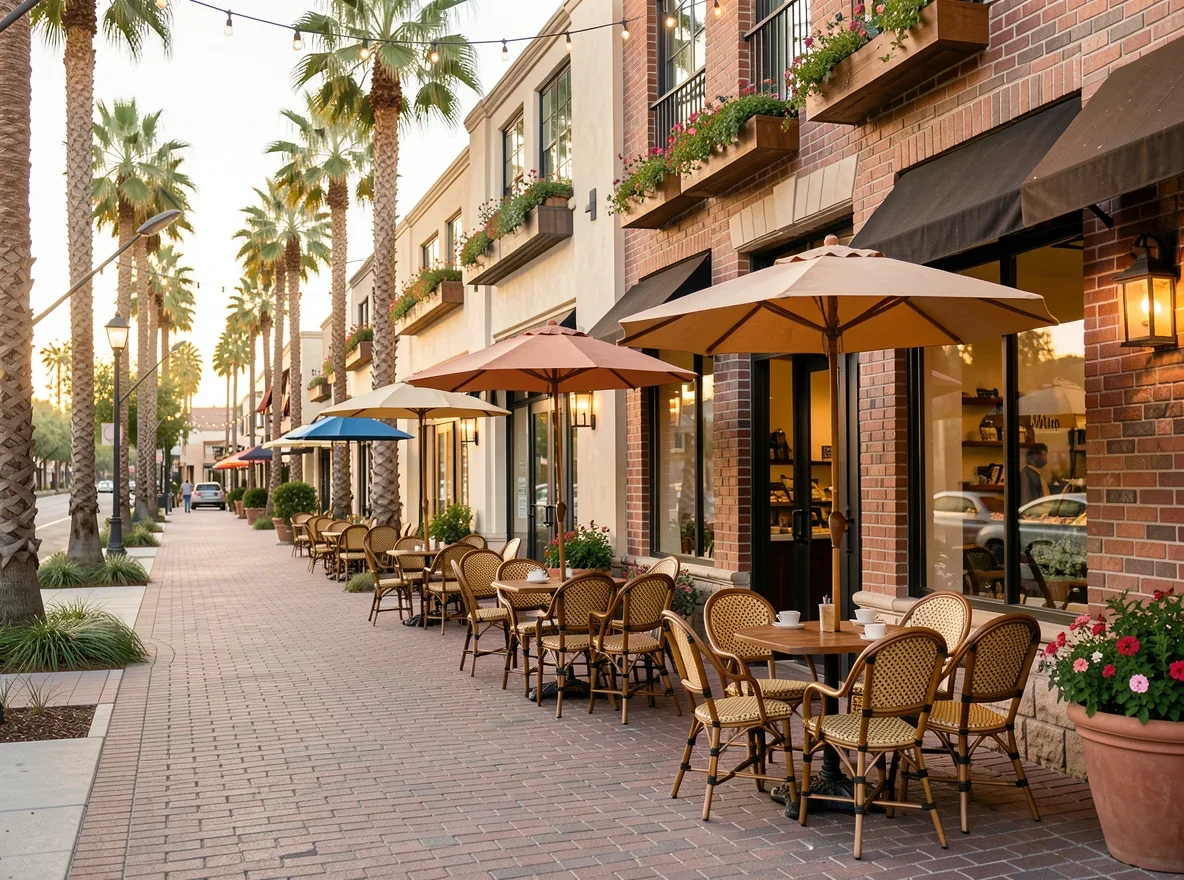 Palm Desert streetscape showing market activity and local context