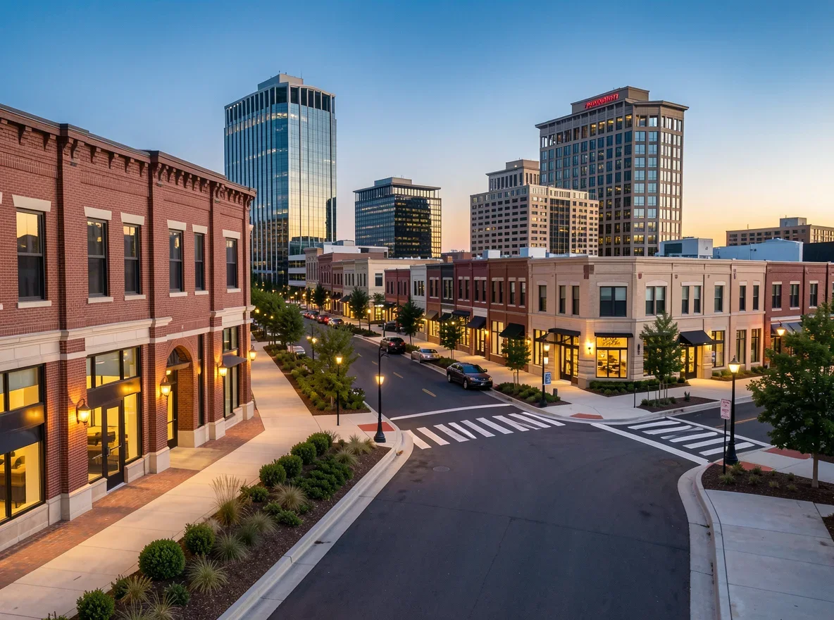Town center streetscape in Baltimore County