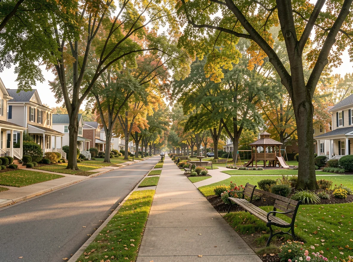 Tree-lined suburban street in Baltimore County