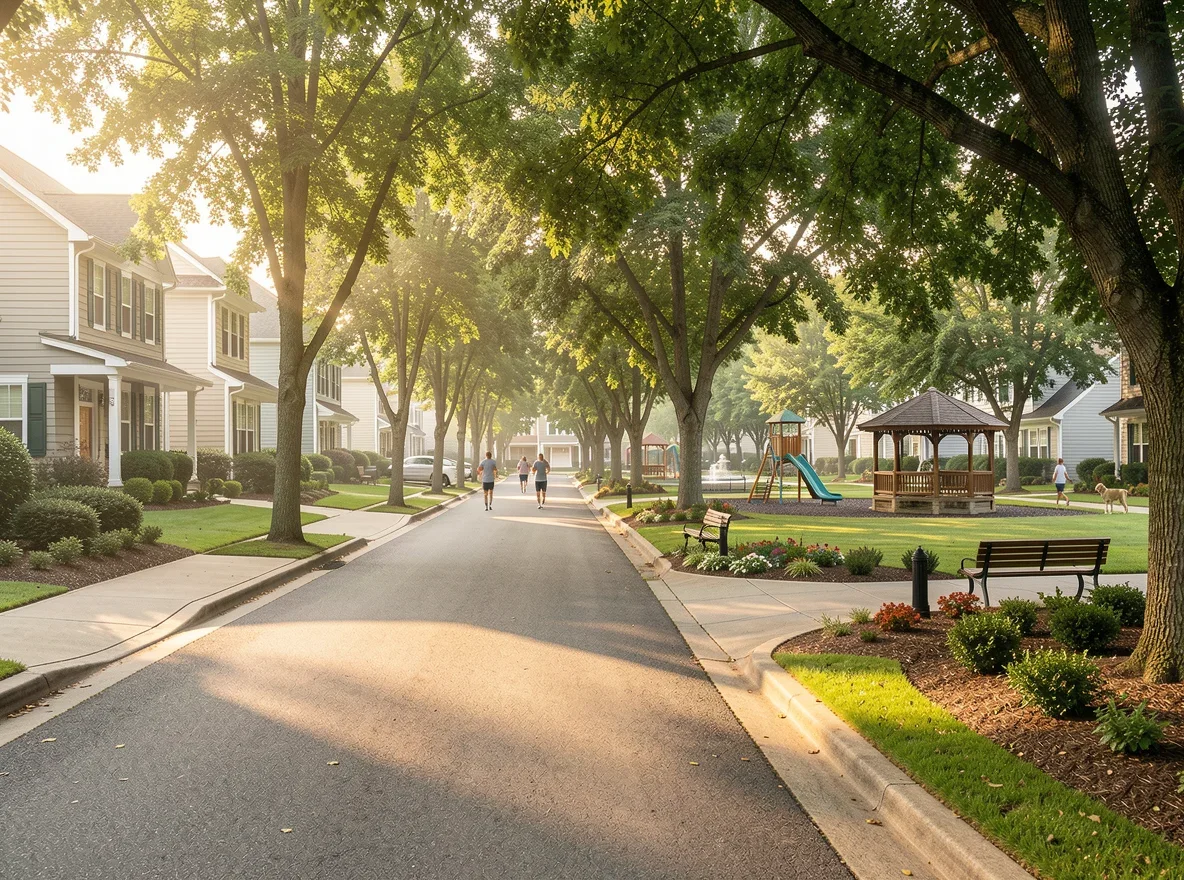 Neighborhood streetscape in Cumming, Georgia