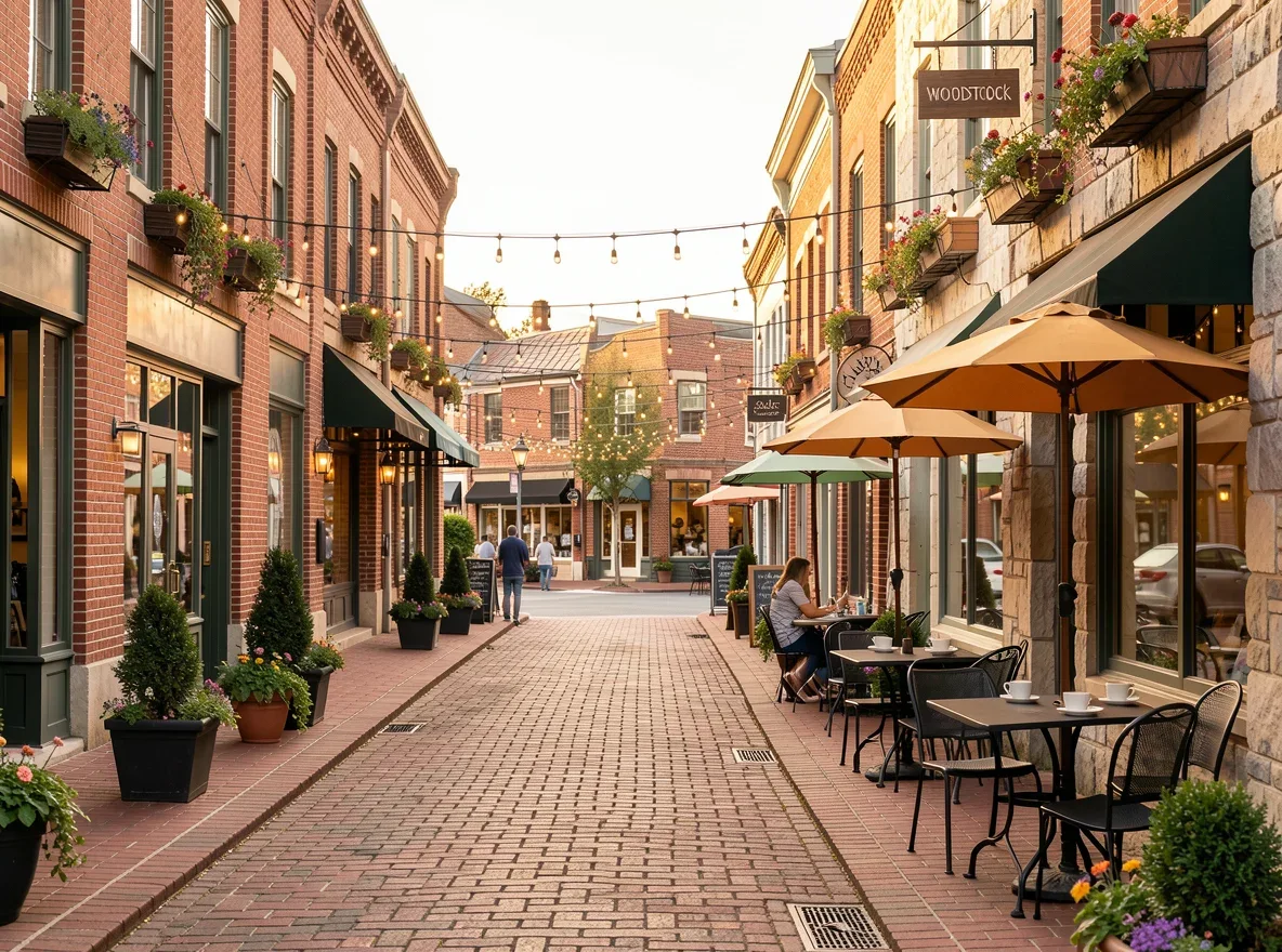 Walkable downtown streetscape in Woodstock, Georgia