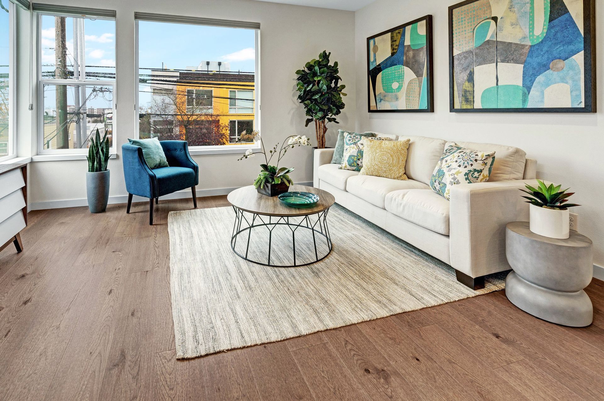 A Seattle Townhome Living Room with view West to the City