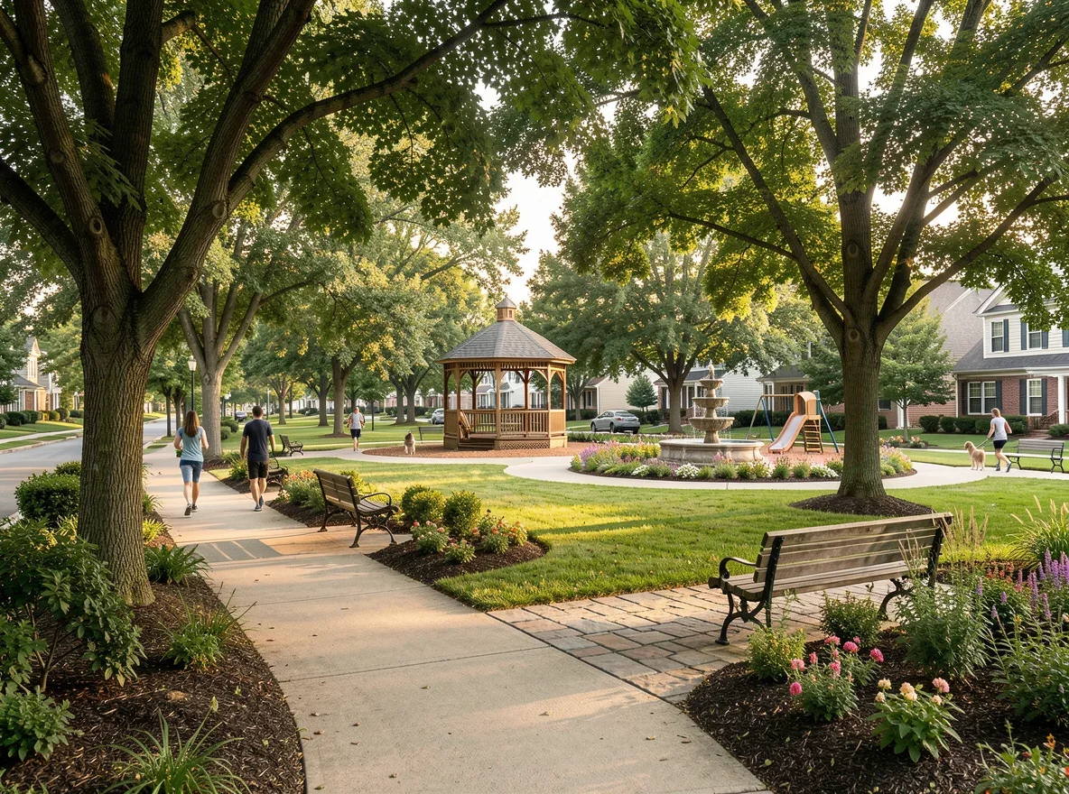Triad neighborhood park and residential setting