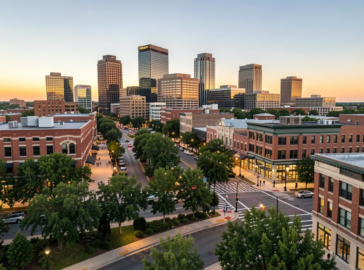Winston-Salem skyline and downtown streetscape