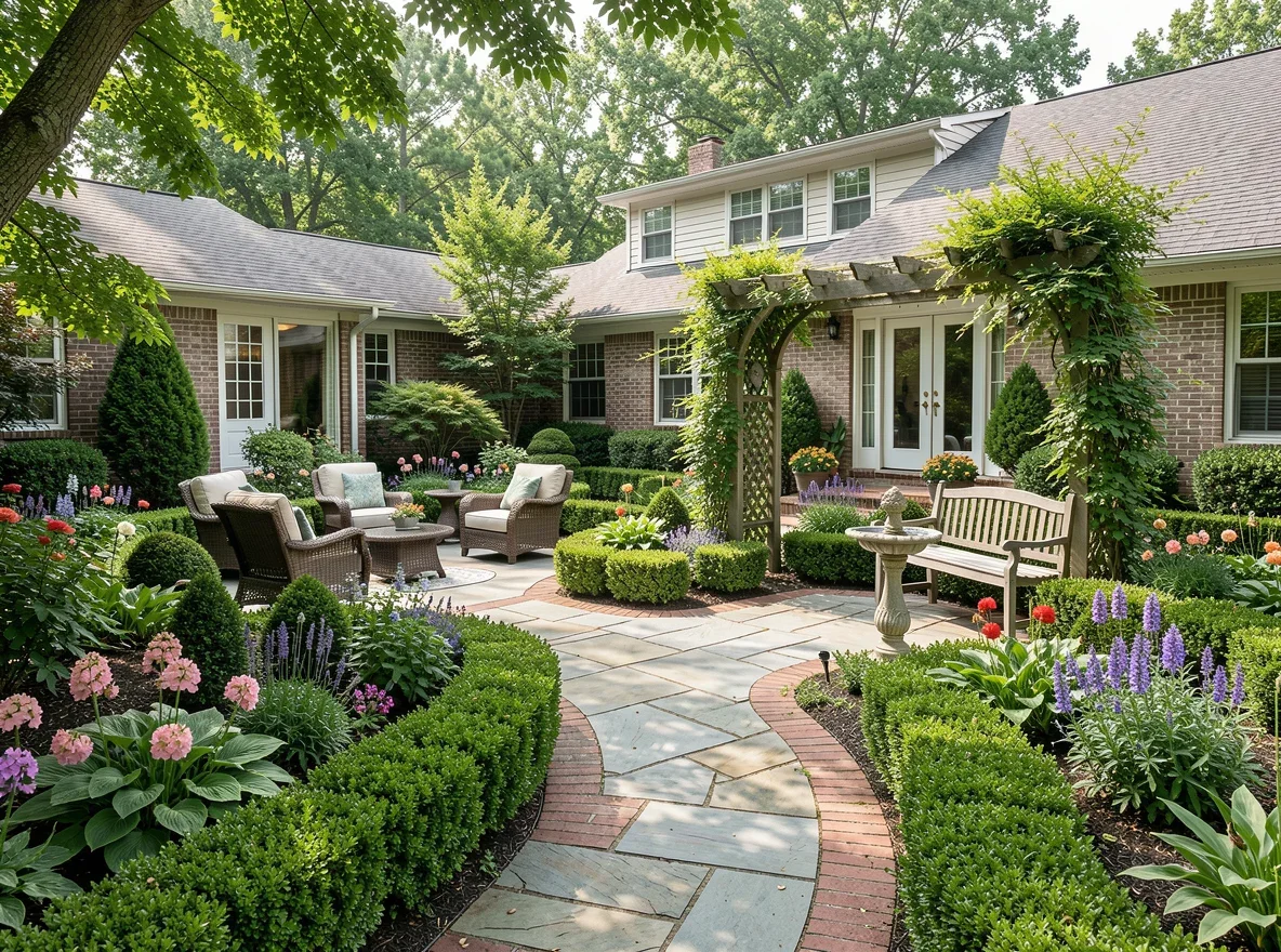 Backyard patio and garden at a ranch home
