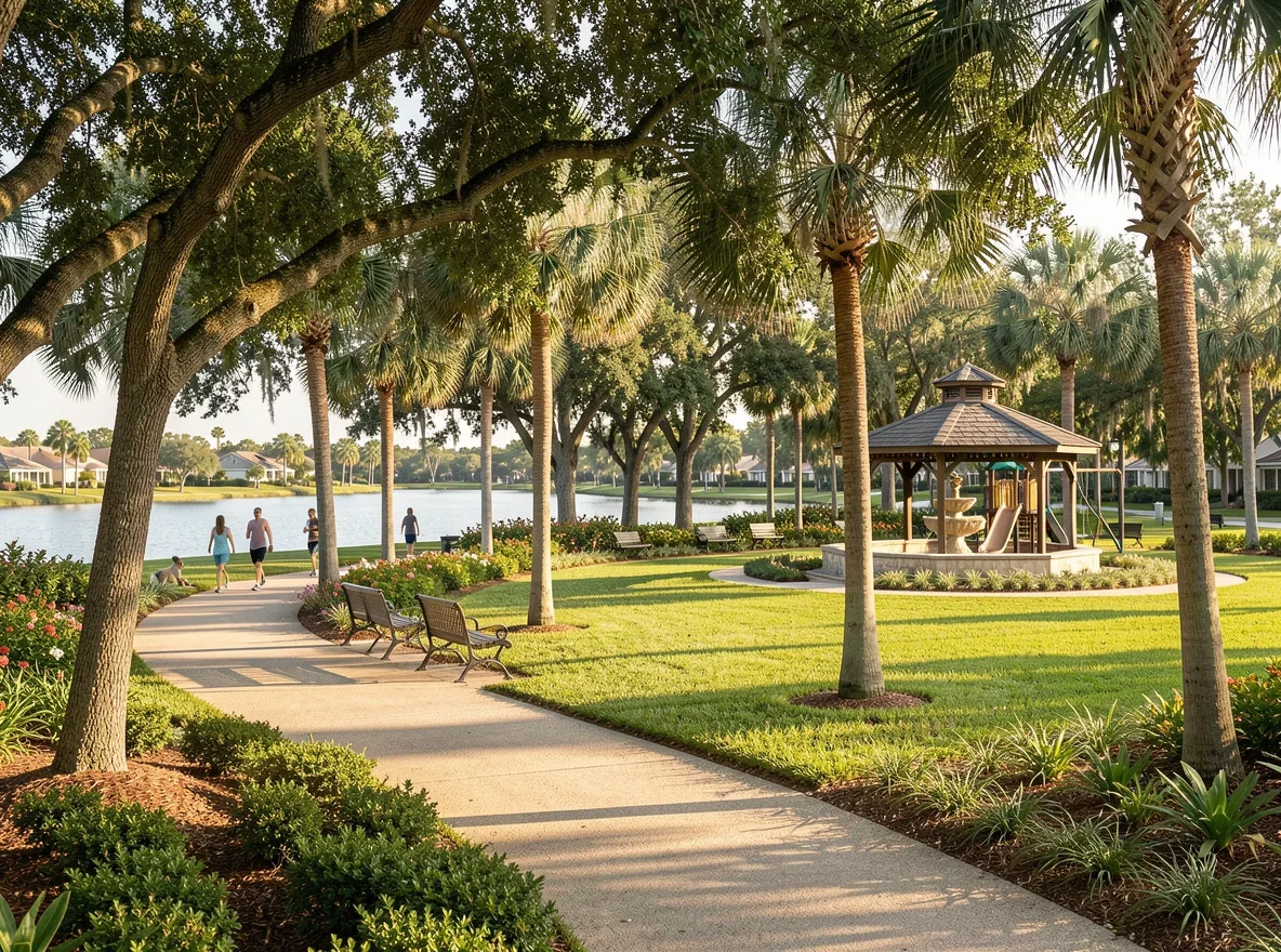 Neighborhood park with lake and walking paths in Miramar