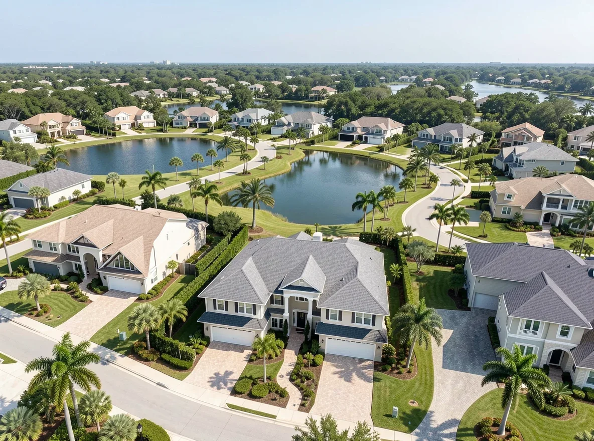 Aerial view of upscale residential neighborhoods in West Miramar, Florida