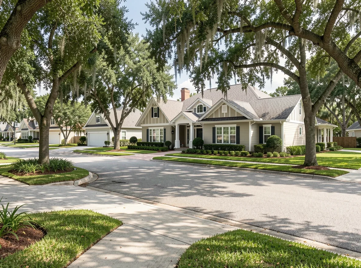 Tree-lined residential street in Parkland, Florida