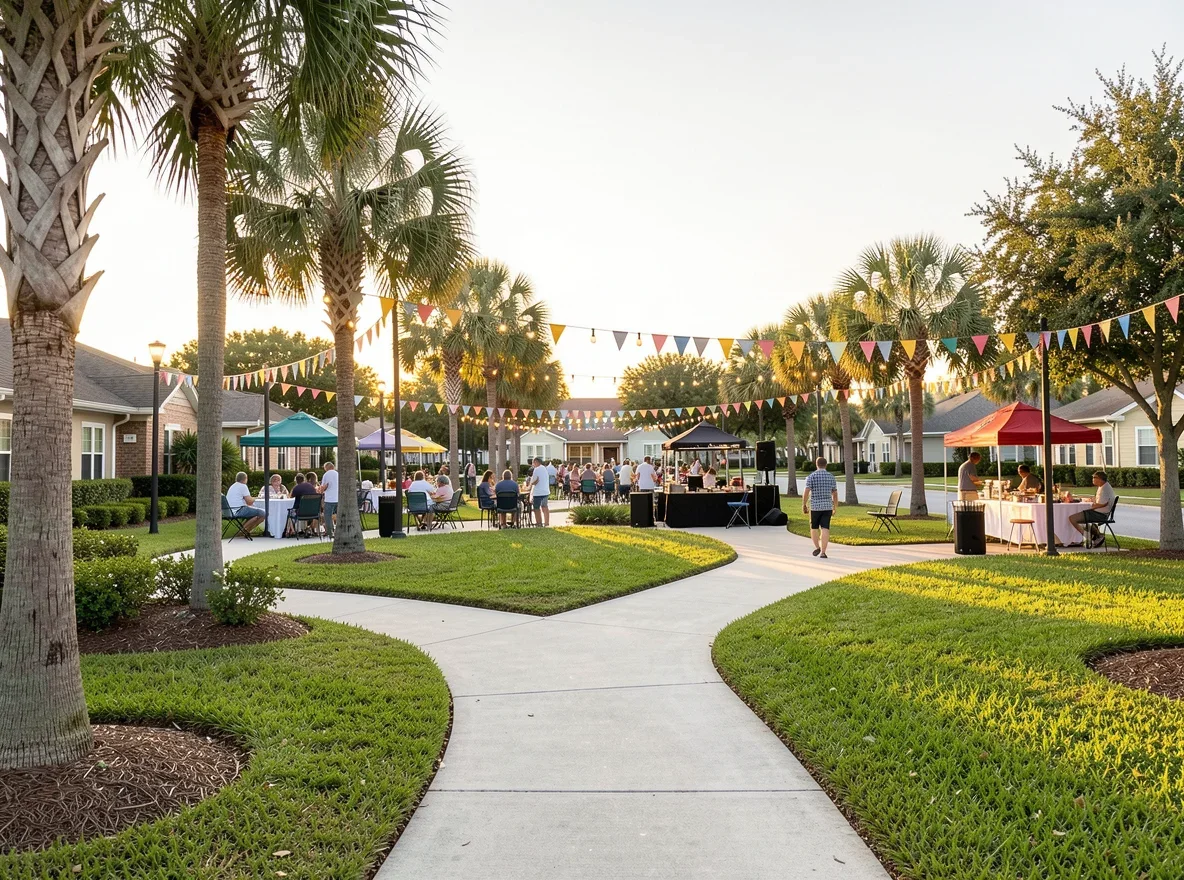 Landscaped community green space in suburban South Florida