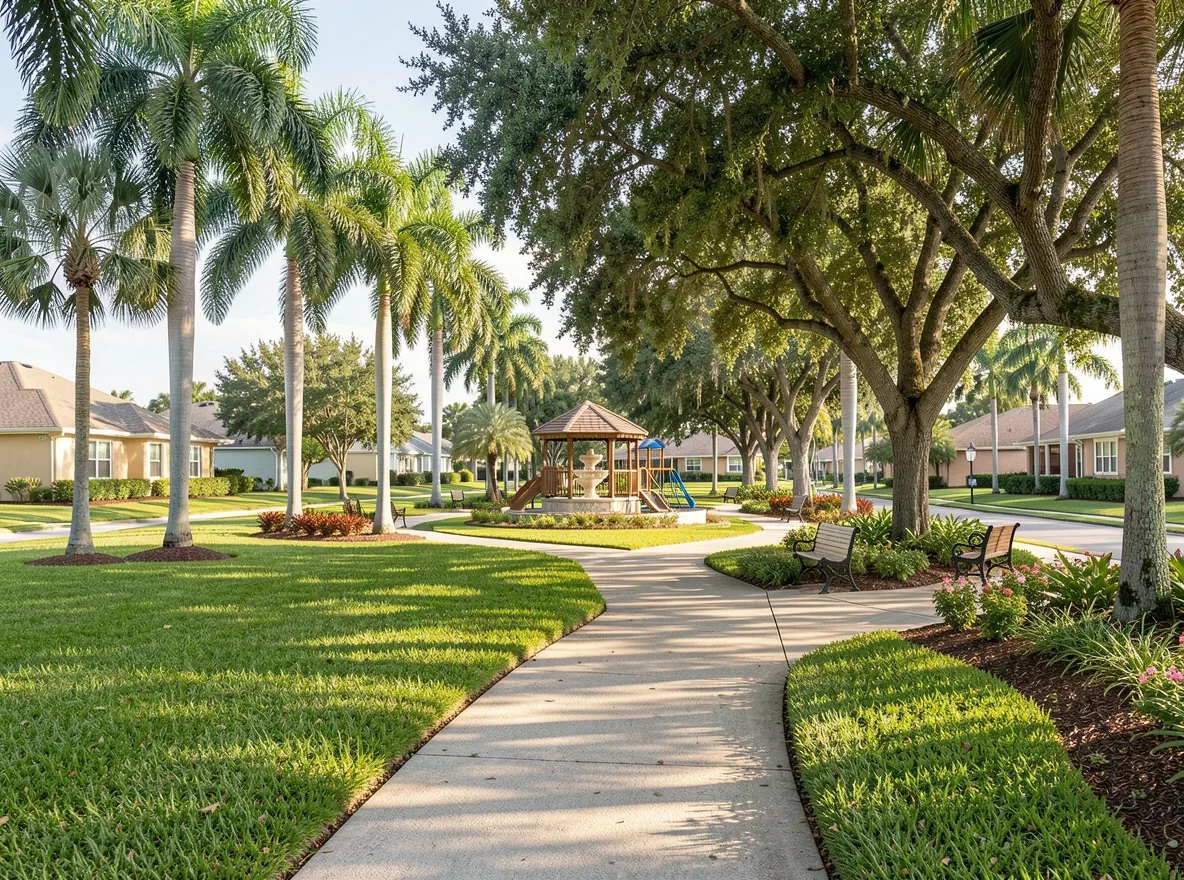 Tree-lined park and neighborhood setting in Pembroke Pines