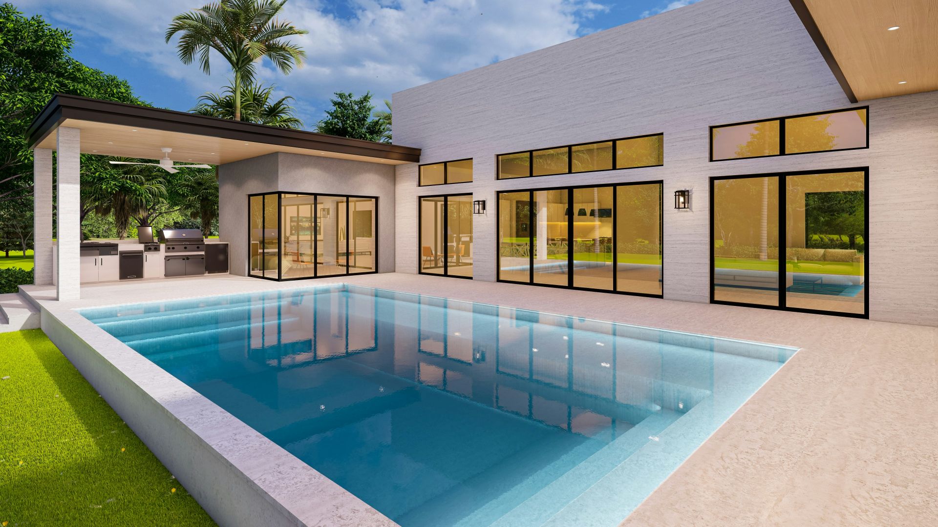 Photo of Modern House and Blue Pool