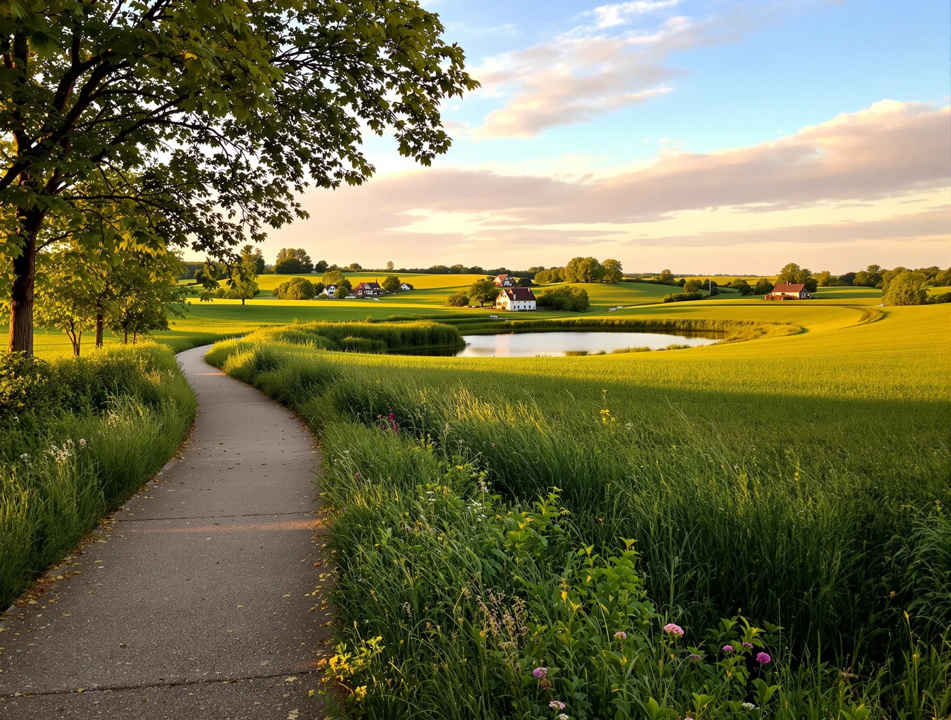 Scenic walking trail and pond near Tiffin, Iowa