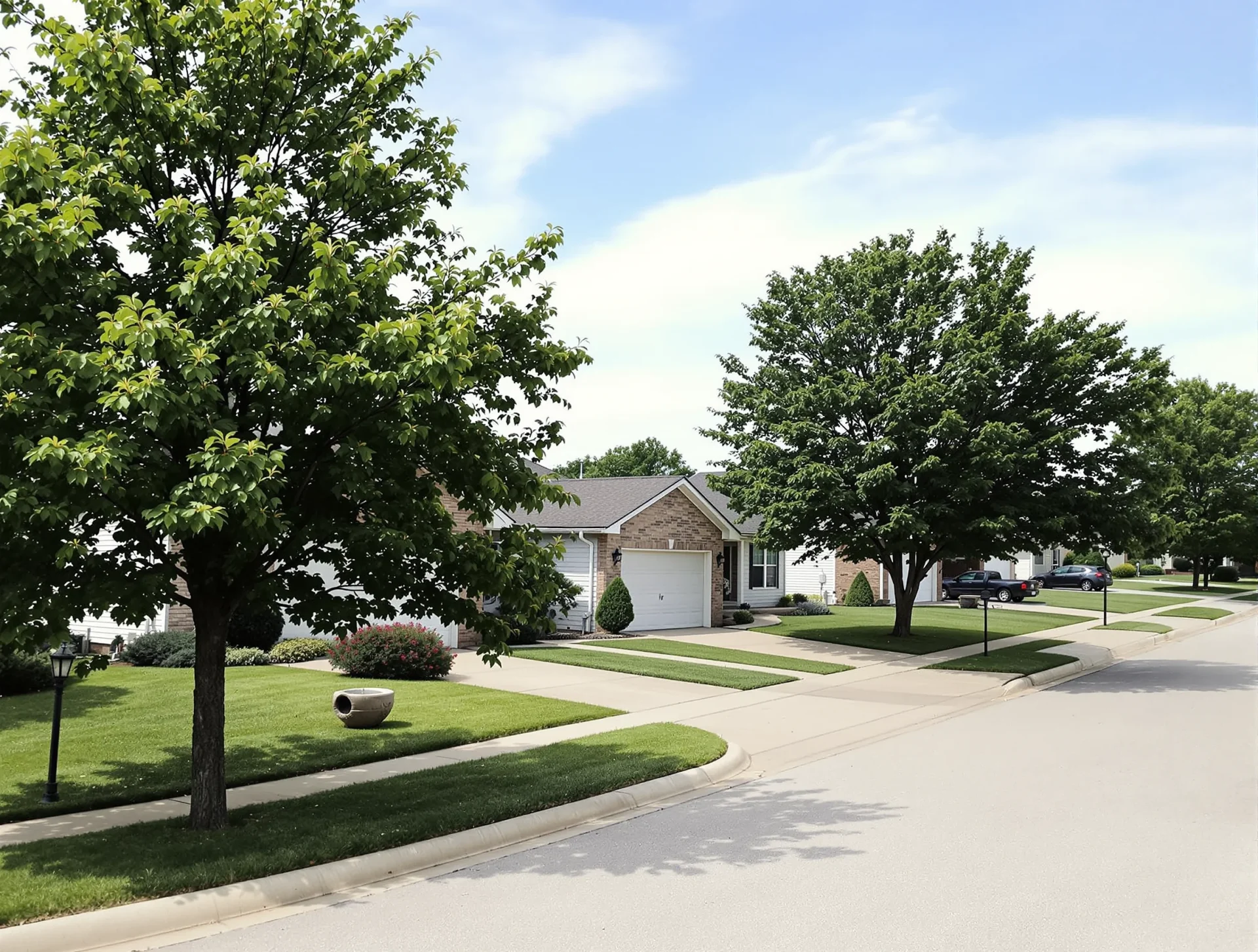 Tree-lined residential street with well-kept homes in Cedar Rapids, Iowa