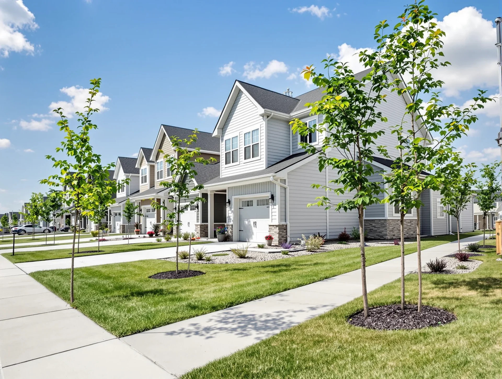 Newer single-family homes in a growing neighborhood in Tiffin, Iowa