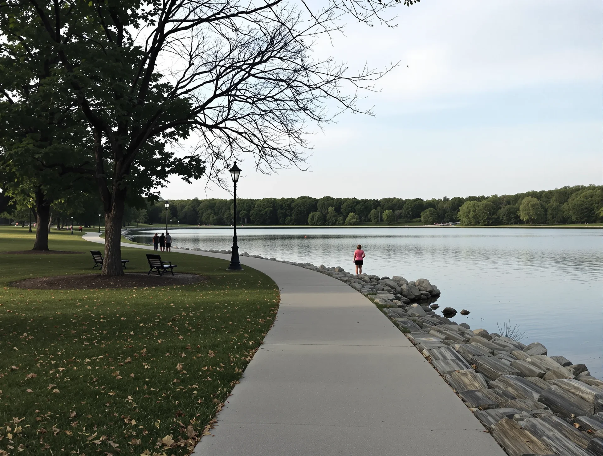 Scenic view of Coralville Lake with trails and trees along the shoreline