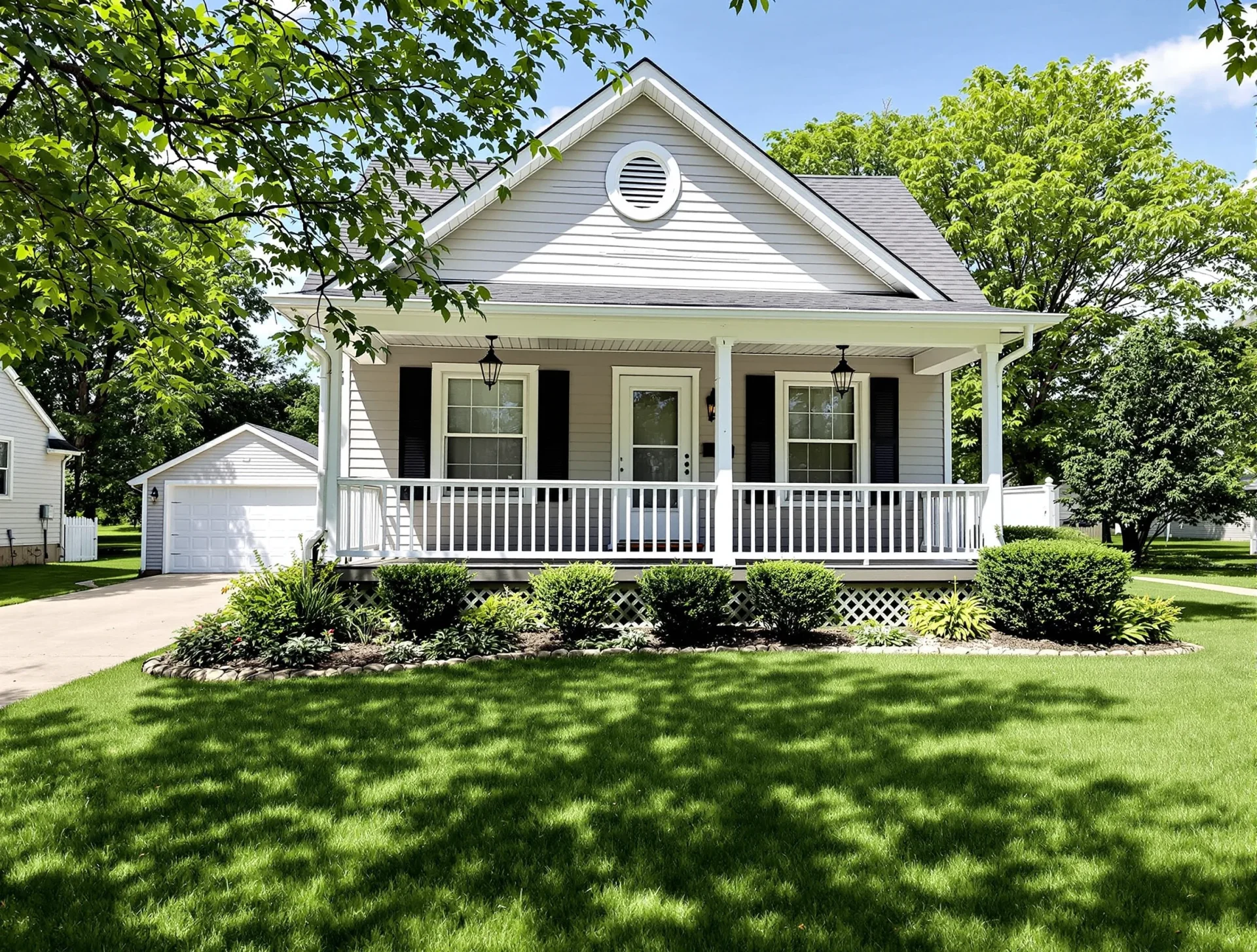 Single-family home exterior with porch and yard in a quiet Iowa City neighborhood