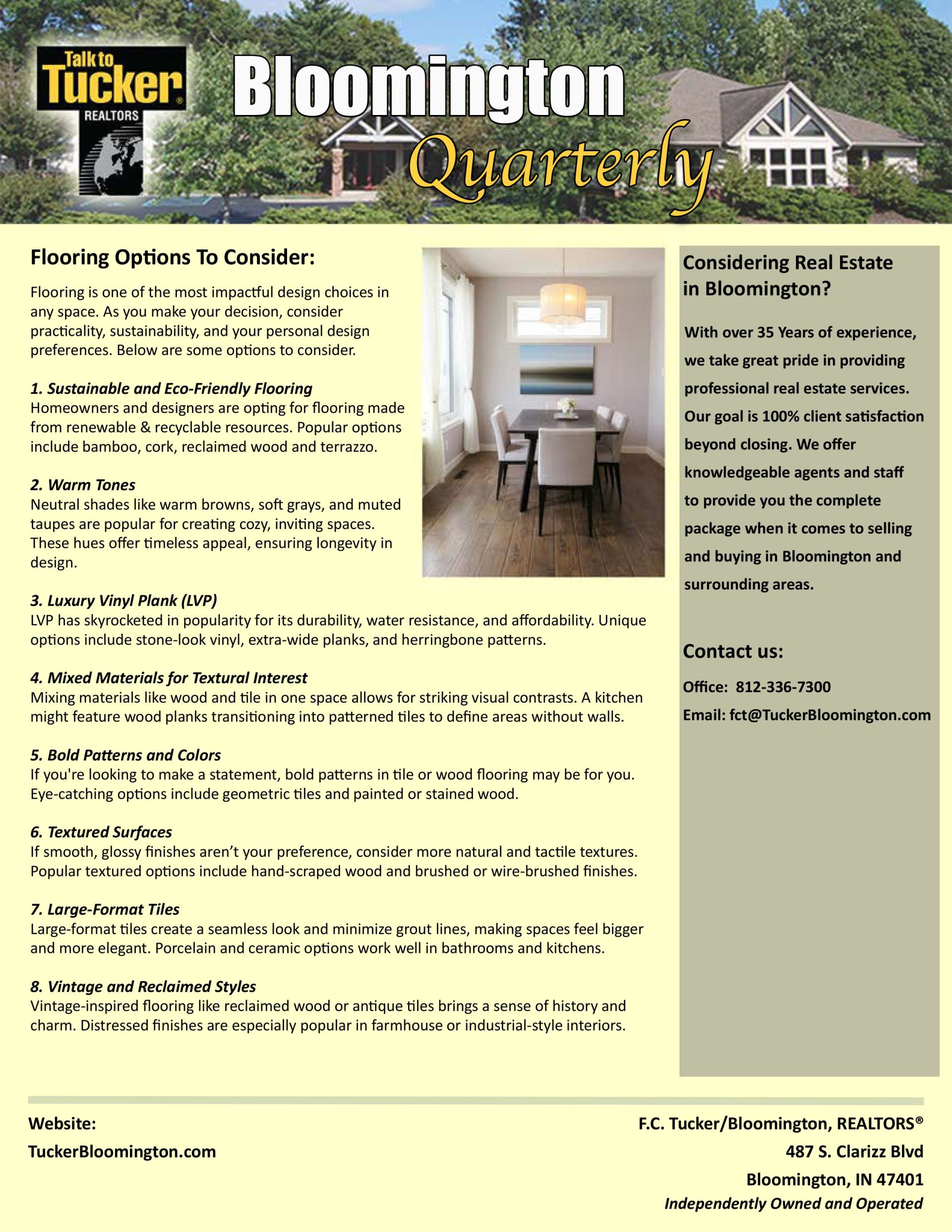 Tucker Bloomington Quarterly Newsletter