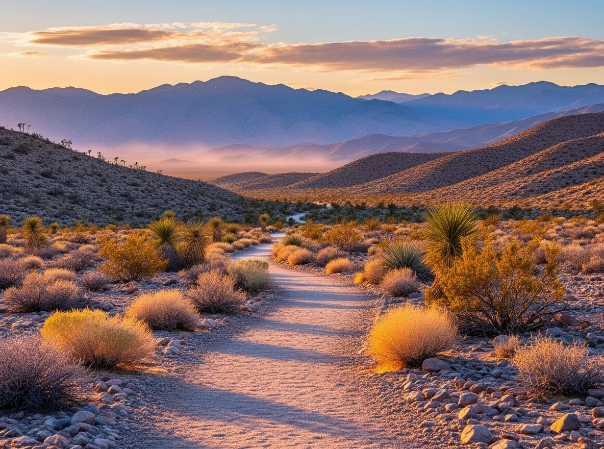 Desert trail and mountain views near Spring Valley