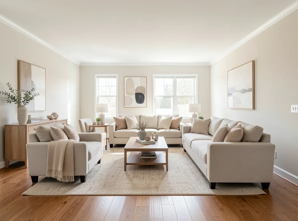 Bright staged living room ready for showings