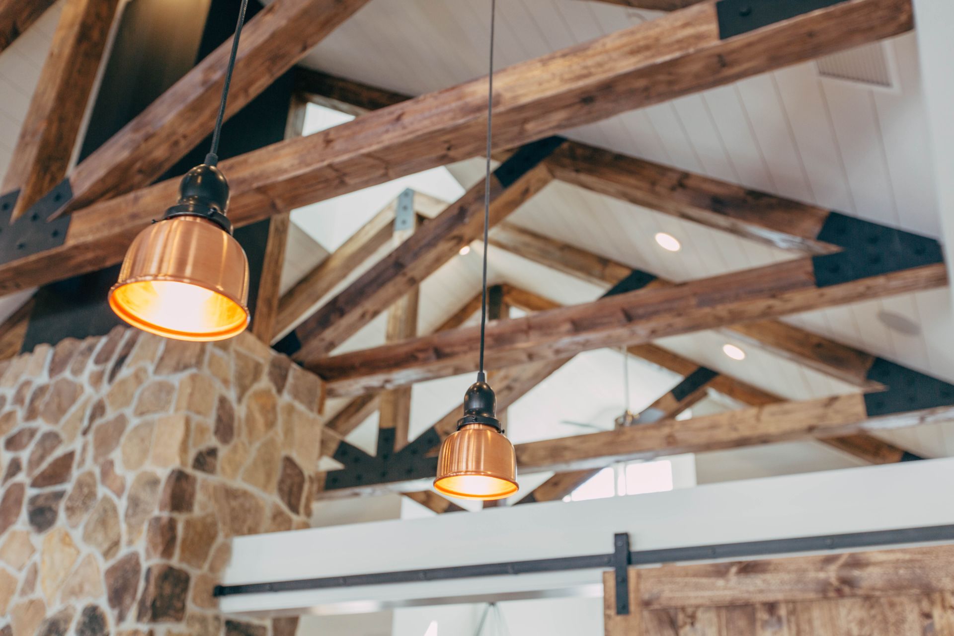 Lightbulbs in Lamps Hanging From Ceiling