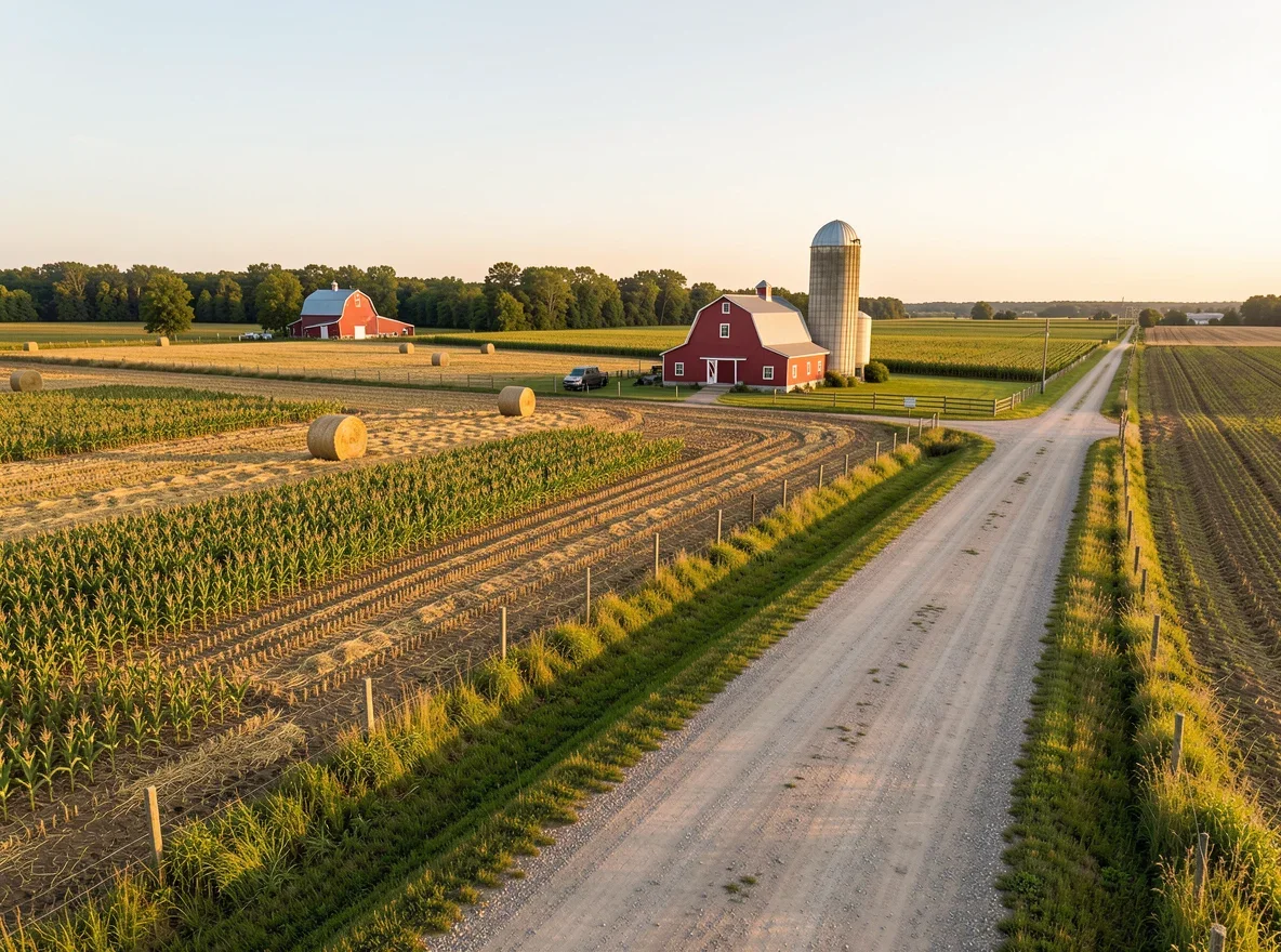 Farmland and rural roads in Fond du Lac County, Wisconsin