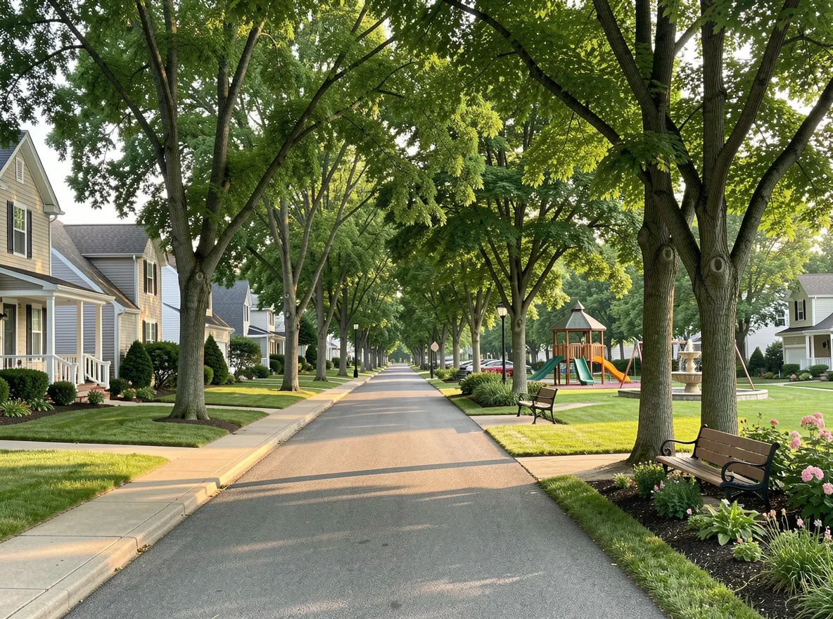 Neighborhood street scene in Howards Grove, Wisconsin