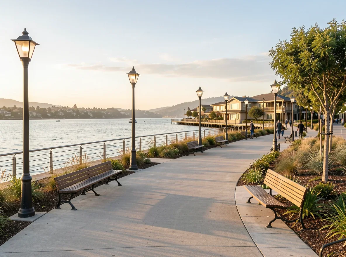 Waterfront walking path and recreation in Hercules, CA