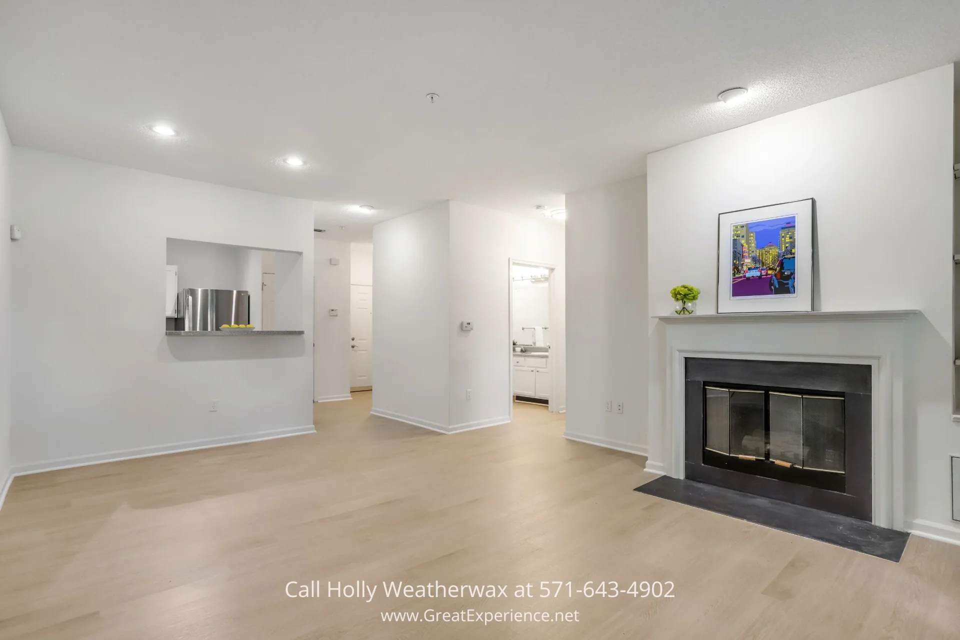 Home for Sale in Reston VA - The great room of this Reston VA home has a sophisticated gas fireplace. An inviting great room with a fireplace and white walls