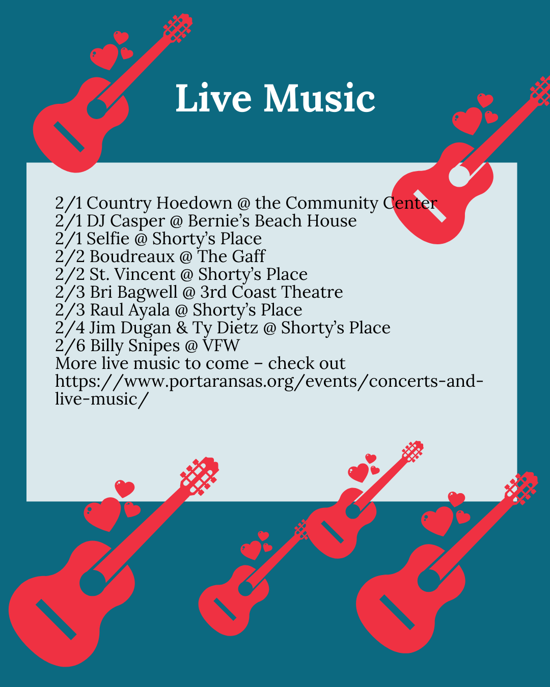 Live-Music-in-Port-Aransas-February-2024-Saltwater-Shores-Team-Coldwell-Banker-Island-Escapes Live music schedule in Port Aransas for February 2024