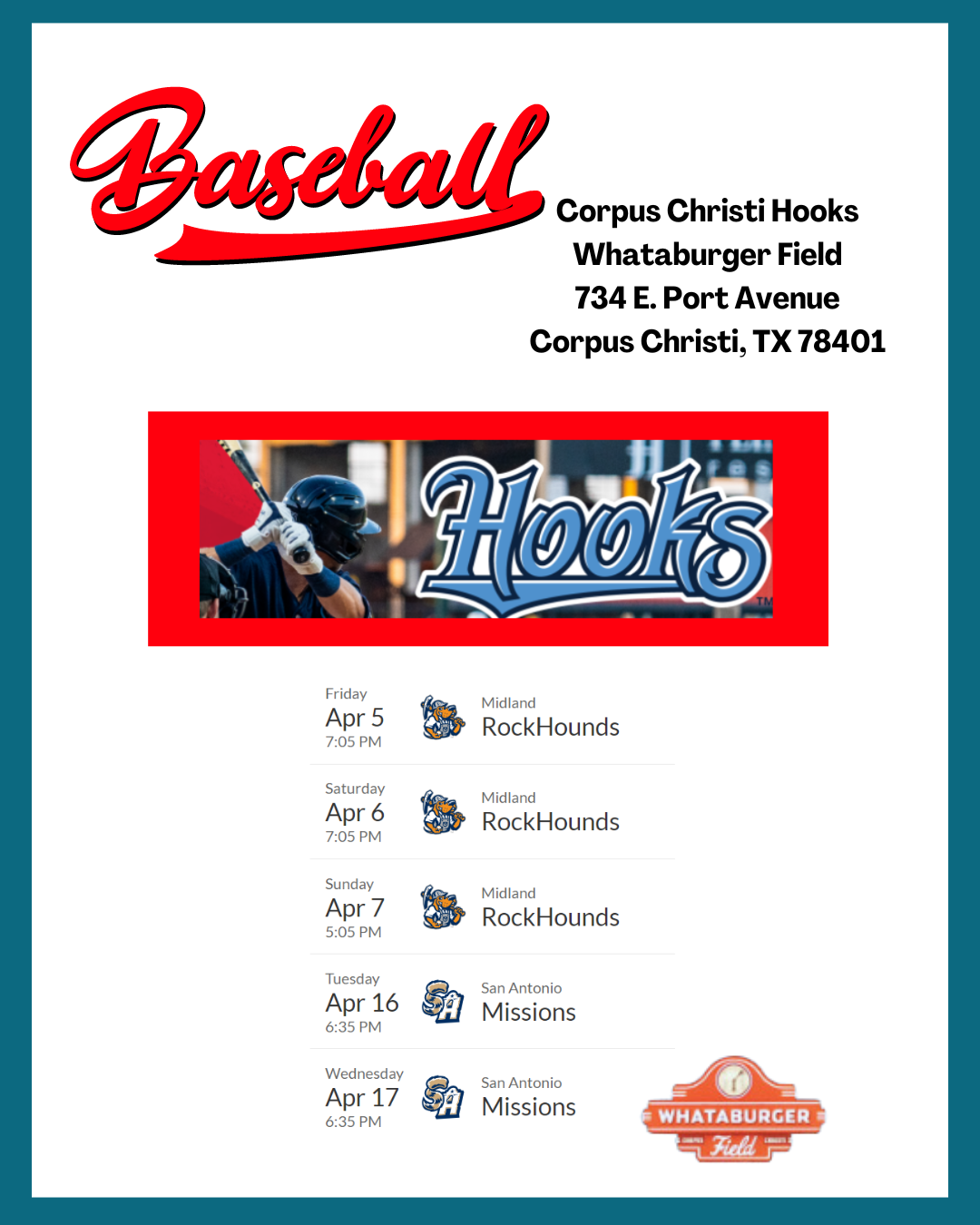 Corpus-Christi-Hooks-Baseball-Saltwater-Shores-Team-Real-Estate-Port-Aransas Corpus Christi Hooks Baseball April 2024