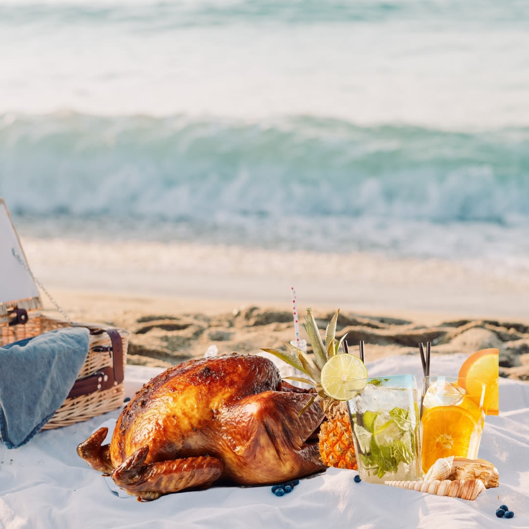 Grilled-Turkey-Coconut-Drinks-Saltwater-Shores-Team-Port-Aransas-Real-Estate Grilled Turkey and Coconut Drinks at the Beach
