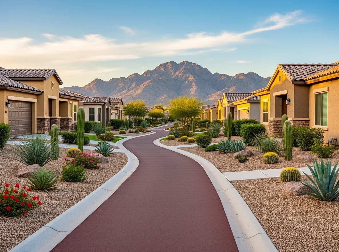 Neighborhood trail with desert landscaping in San Tan Valley