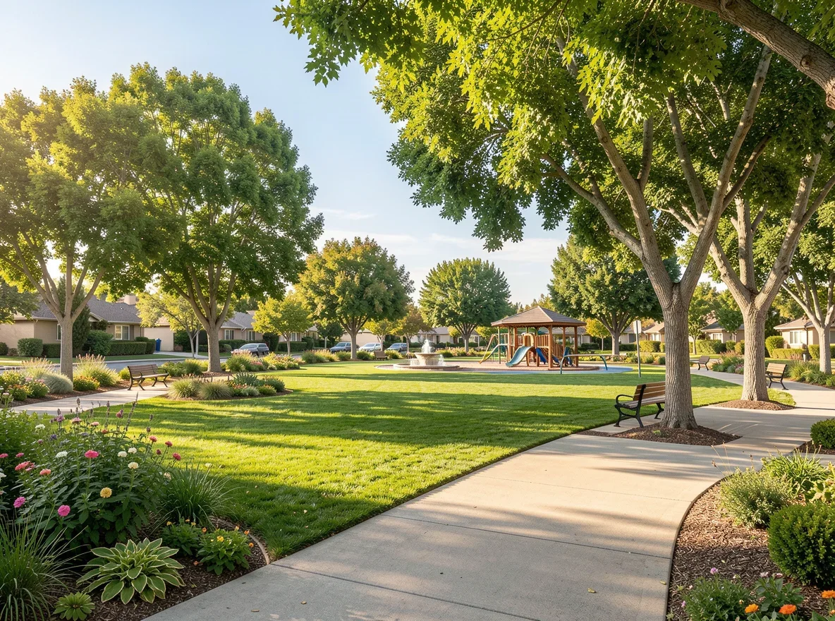 Vacaville neighborhood park with walking paths and open green space