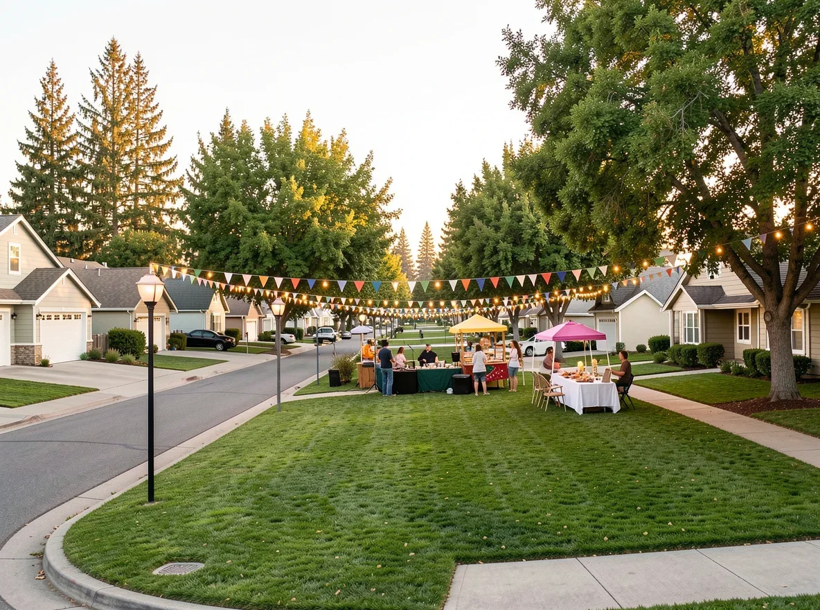 Concord neighborhood streetscape with spacious homes and mature trees