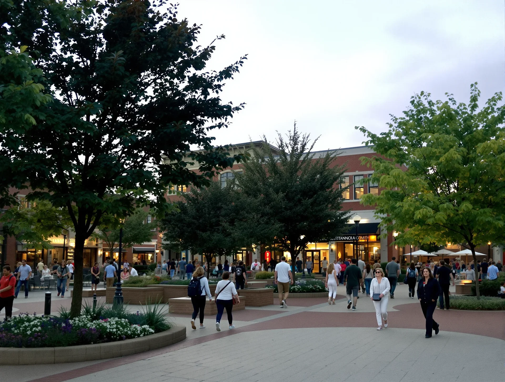 Walkable urban district with people enjoying an evening in Chattanooga, Tennessee