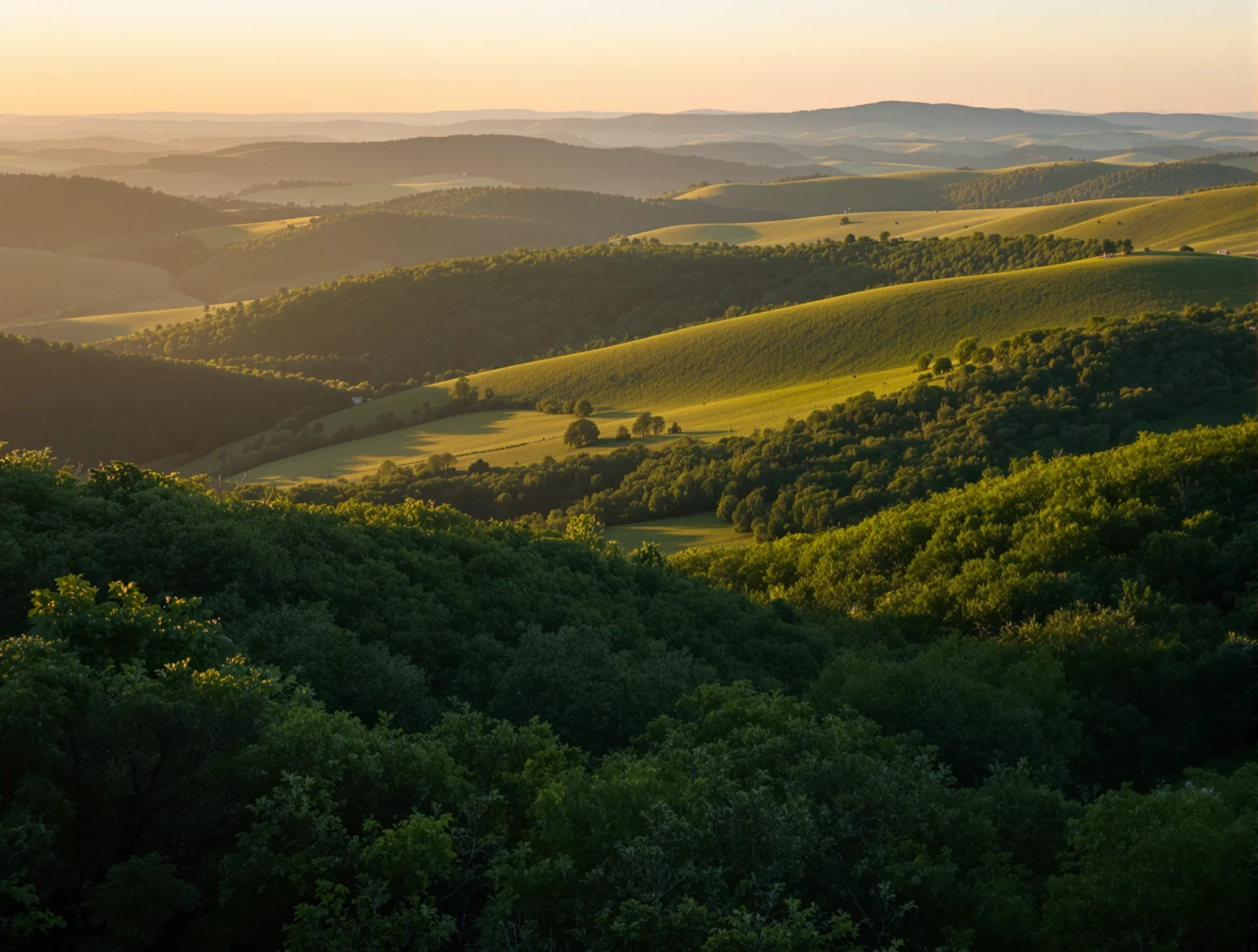 Rolling hills and wooded landscape near Cleveland, Tennessee