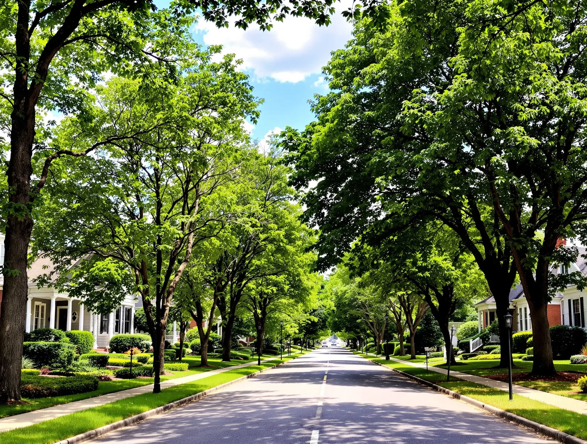 Tree-lined neighborhood street in Chattanooga with well-kept homes