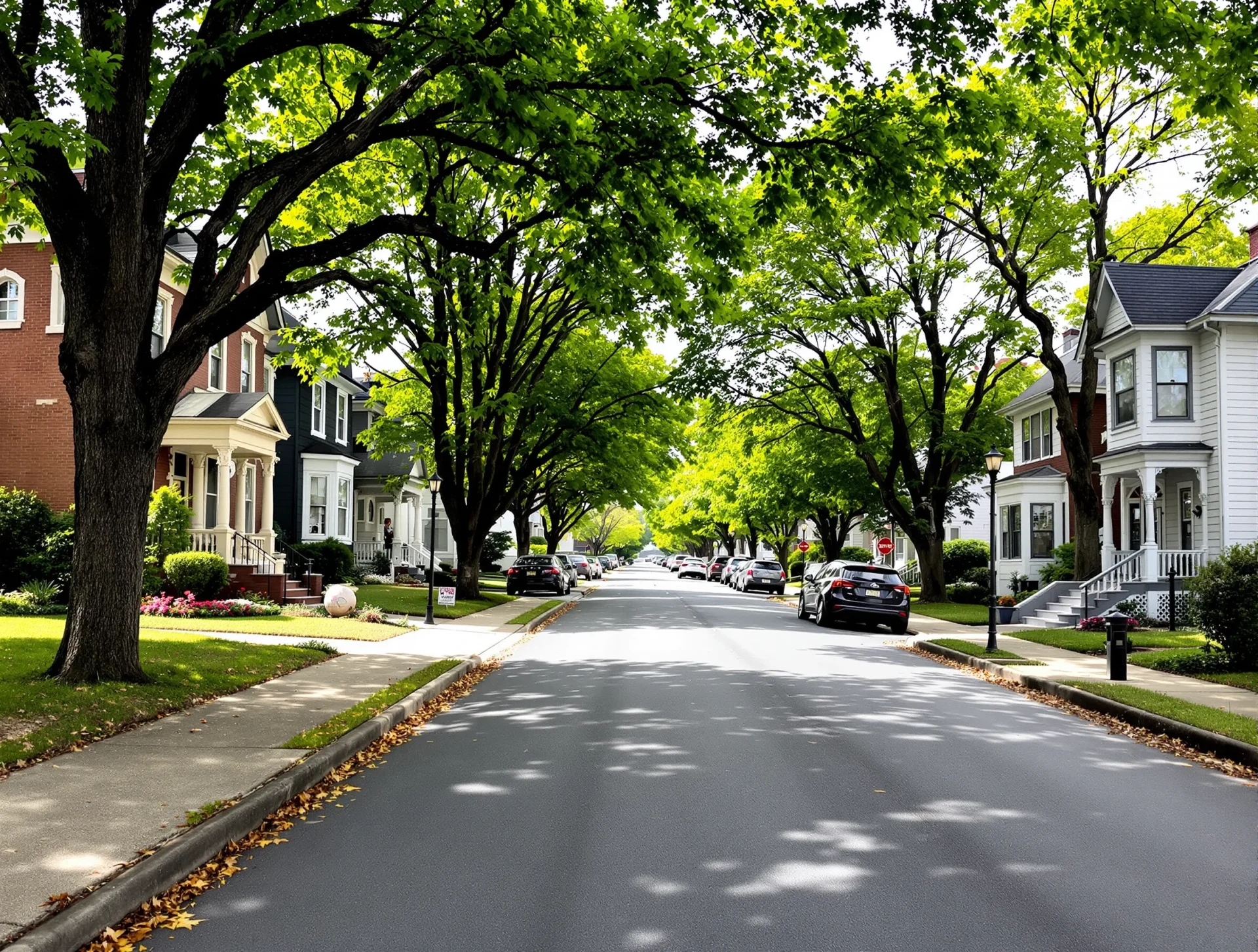 Charming residential street with mix of historic and modern homes in Chattanooga, Tennessee